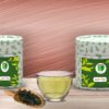 Jade Tips: tea boxes, cup infusion, dry tea leaves