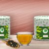 Jasmine Green: tea boxes, cup infusion, dry tea leaves