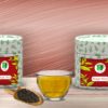 Mango Black: tea boxes, cup infusion, dry tea leaves